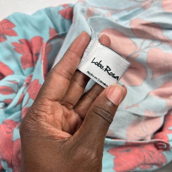 Lobo Rosa Tiered Midi Dress Floral Short Sleeve Button Front Relaxed Fit SMALL - Picture 11 of 13